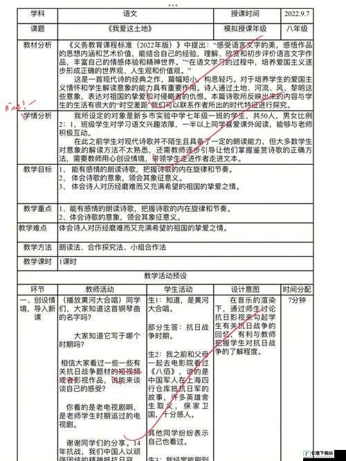 开垦母亲肥沃的土地教案：与教学要点